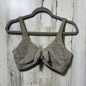 Aerie Tan White Checkered Bikini Top Bow